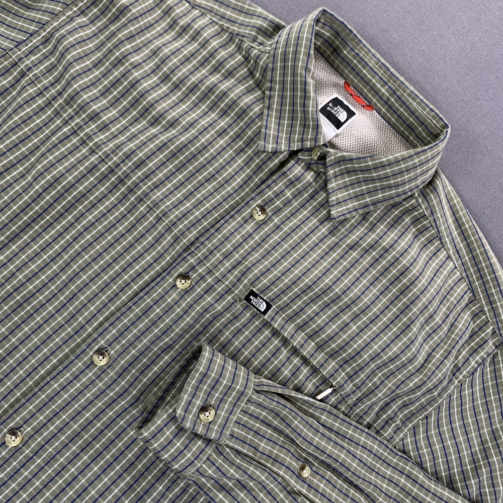 The North Face Shirt Men MD Green Graph Plaid Zip Chest Pocket Mesh Lined Vented